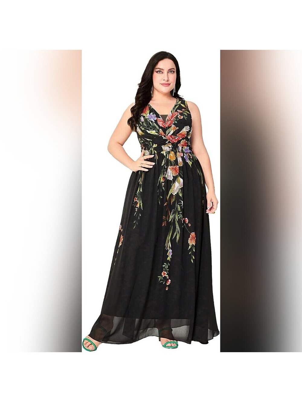 NWOT Toleen Women’s Plus Size Black Floral Sleeveless Maxi Dress, 4XL